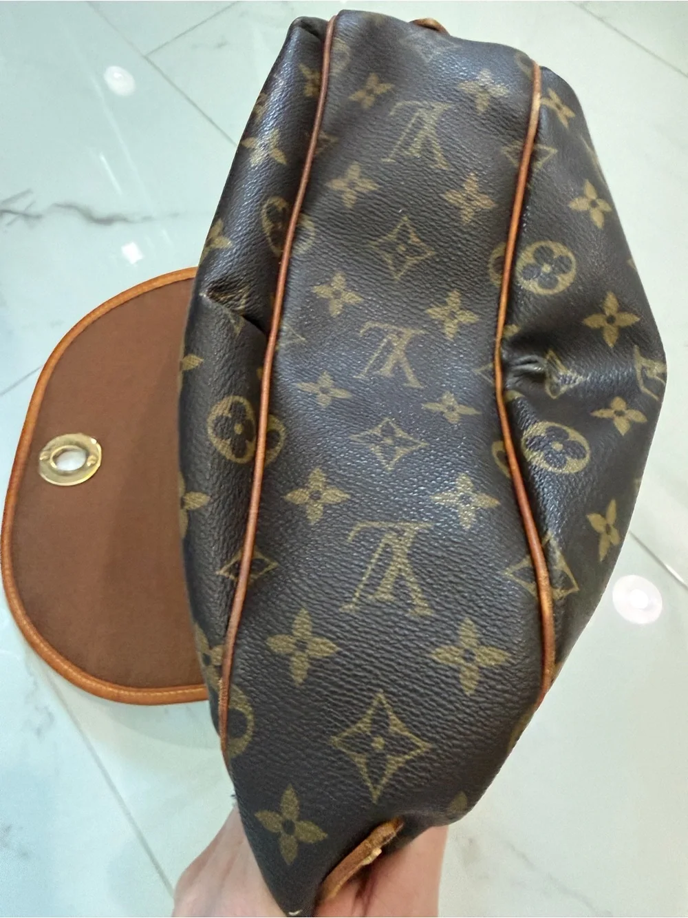 Louis Vuitton Monogram Canvas Hobo Bag with Brown Leather Trim